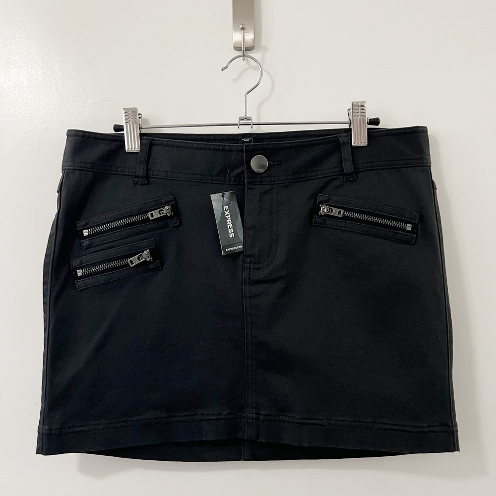 Express Womens Black Moto Mini‎ Skirt Cotton Stretch Zipper Details Size Small